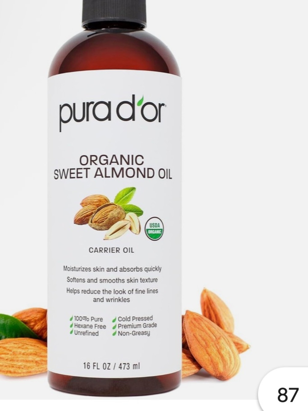 Purador Organic Sweet Almond Oil - with Pump 16 oz - Picture 6 of 6